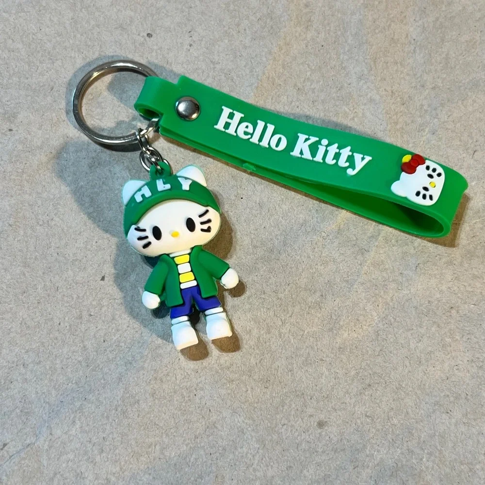 Sanrio Hello Kitty Keychain Green Sporty Figurine Wrist Strap Charm